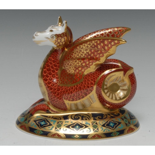 351 - A Royal Crown Derby paperweight,The Wessex Wyvern, Winged Dragon of Wessex, printed marks, gold stop... 