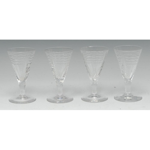 360 - A set of four Art Deco Webb Corbett crystal glasses, designed by Herbert Webb, each tapering conical... 