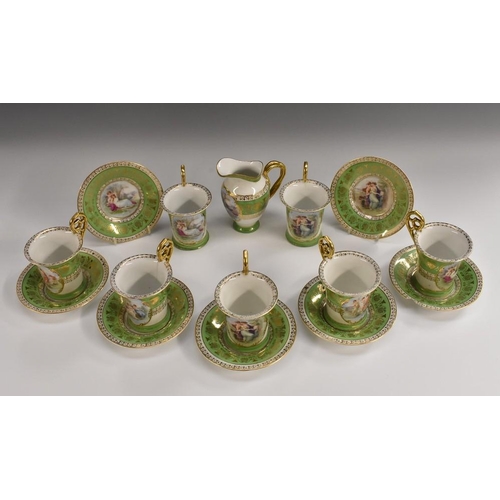 372 - A 20th century Vienna tea service, comprising two bread and butter plates, ten side plates, seven cu... 