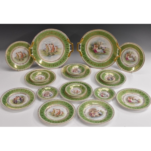 372 - A 20th century Vienna tea service, comprising two bread and butter plates, ten side plates, seven cu... 