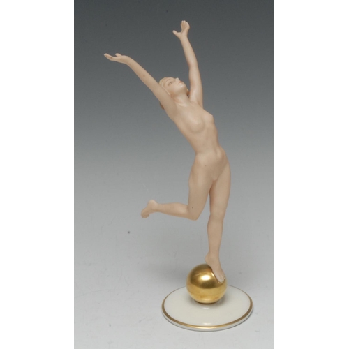 398 - An Art Deco Hutschenreuther porcelain figure, Sonnenkind, modelled by Karl Tutter (1883-1969), the n... 