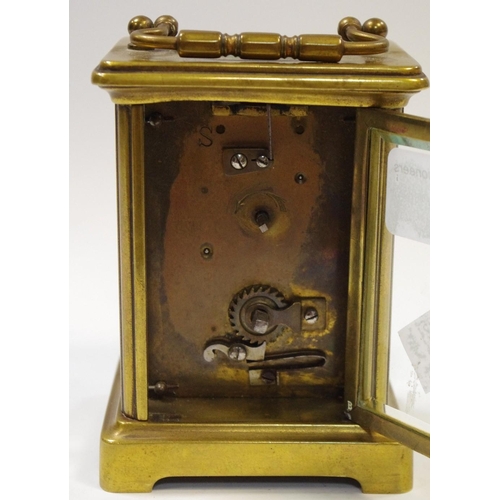 3 - An early 20th century lacquered brass carriage clock