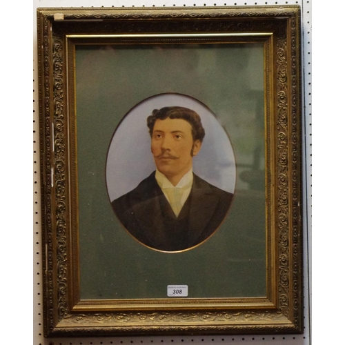 308 - A gilt framed oval portrait of a young gentleman.