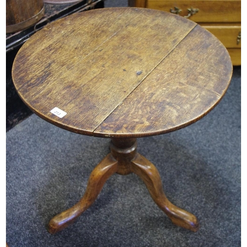 313 - A George III oak tilt top occasional table, circular top, turned column, cabriole legs. 70cm high x ... 