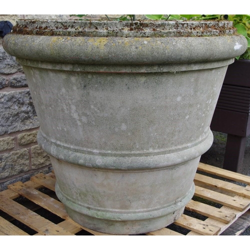 314 - A large pair of composite planters of ribbed krater shape. 83cm high.*** PLEASE NOTE THE SUCCESSFUL ... 