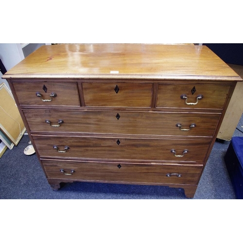 338 - A George III mahogany chest, three short cock beaded drawers over three long ogee feet. 100cm high x... 