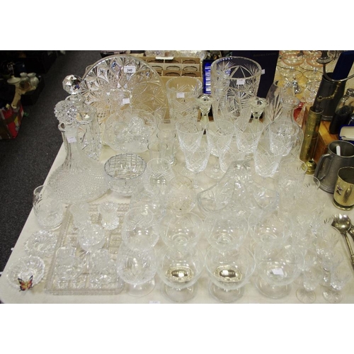 340 - Glassware - Waterford type wine glasses; Royal Doulton vase; decanters; etc qty