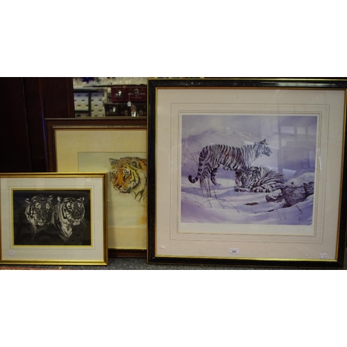 346 - Hedge, Tigers in the Snow, signed in pencil, limited edition 13/350, framed;  others (3)