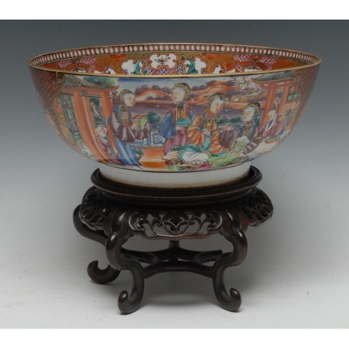 486 - An 18th century Chinese Export porcelain circular punch bowl, painted in colourful polychrome with a... 