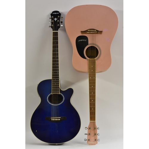 3026 - An Aria six string Electro-acoustic guitar, model No. FET-SPT BLS, blue 'sunburst' finish; another, ... 