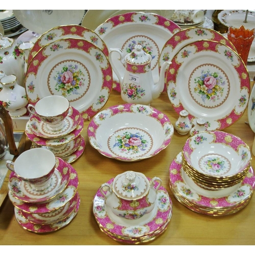 379 - A Royal Albert Lady Carlyle tea ware including teapot, cups and saucers, tea plates, salt and pepper