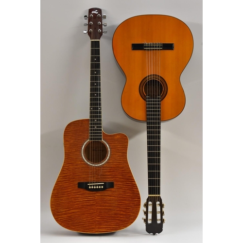 3032 - A Lorenzo 'Flame Series' six string acoustic guitar, model no. FS2CVTAM, with case; another, an acou... 