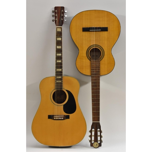 3034 - A Hondo II acoustic guitar, model no. 235A, with case; another, a KC, model 333, acoustic guitar (2)