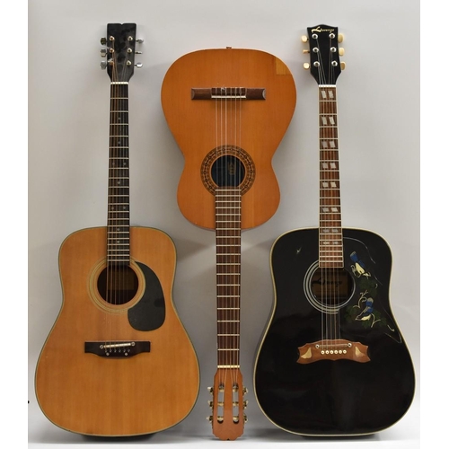 3055 - A Hohner HG-380-J acoustic guitar, length of soundboard 51cm, total length of guitar 103.5cm; a BM C... 