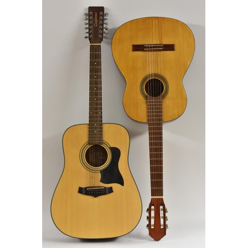 3064 - A Tanglewood, Indiana Series, TW-1200-NS model, 12 string acoustic guitar; and a Dulcet Classic guit... 