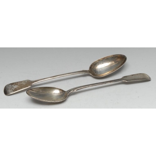 541 - A pair of George III silver Fiddle pattern basting spoons, 30cm long, William Eaton London, 1831 & 1... 