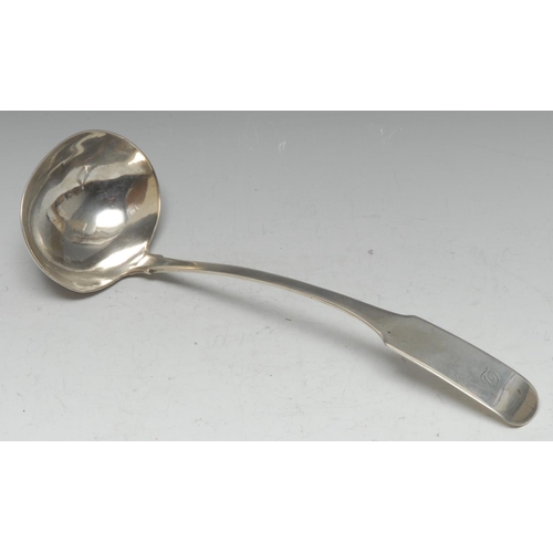 549 - A Scottish Provincial silver Oar pattern soup ladle, 32cm long, Peter Ross, Aberdeen, c.1810