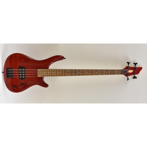 3080 - A Stagg Electric Bass Guitar, in cherry red gloss finish, total length of guitar 110cm, complete wit... 