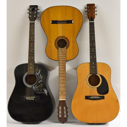 3102 - A Hondo H-124B-HM model acoustic guitar in gloss black finish, length of soundboard 50.5cm, total le... 