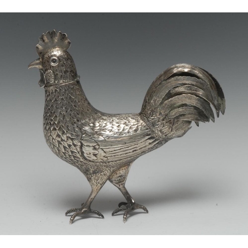 583 - A Continental silver table spice box, possibly Russian, naturalistically cast as a rooster, the inne... 