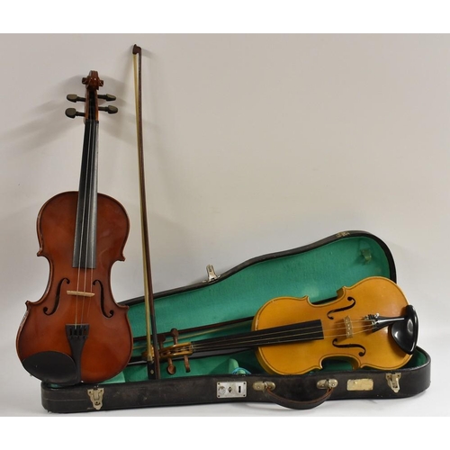 3109 - A Stentor Student II violin, with bow; and a Lark 3/4 size violin with case and bow (2)