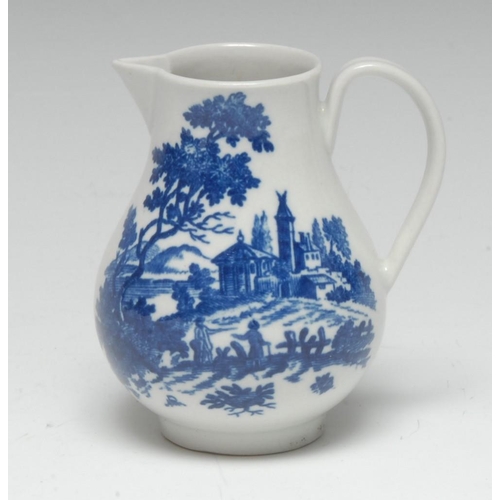 69 - A Worcester European Landscape pattern sparrowbeak jug, printed in underglaze blue, 8.5cm high, cres... 