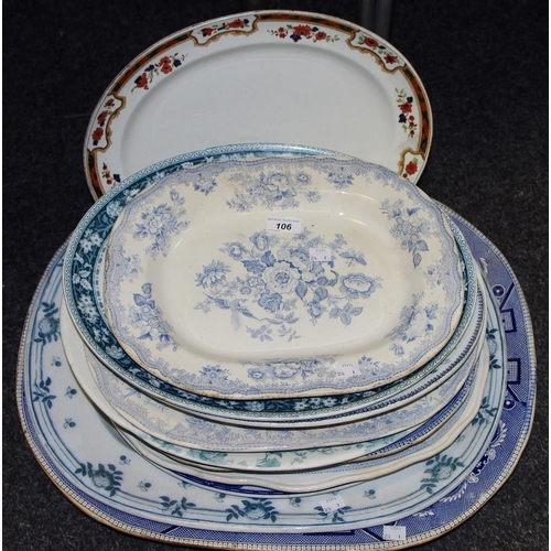 106 - A 19th century blue and white meat plate, c.1880;  others, various