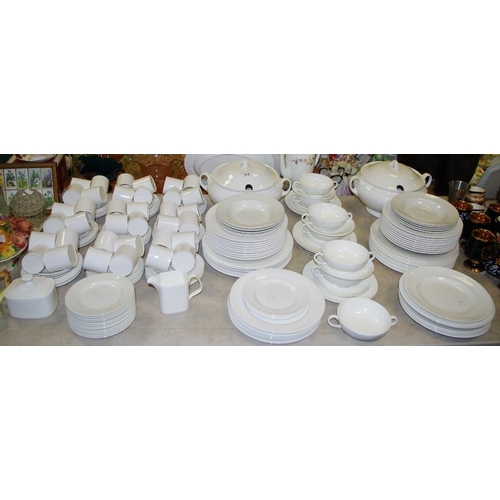 116 - White ceramics - two tureens, two handled soup bowls, dinner plates, dessert plates, soup bowls, des... 