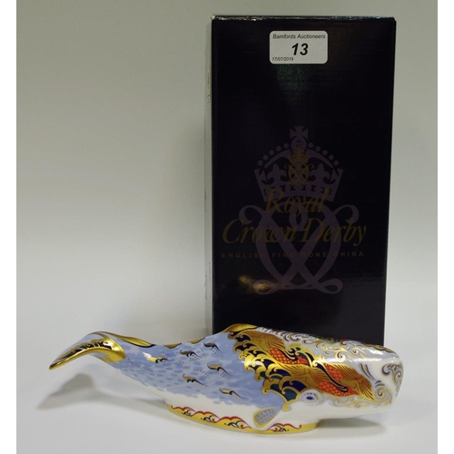 13 - A Royal Crown Derby paperweight, Oceanic Whale, exclusive for Collectors Guild, boxed , gold stopper