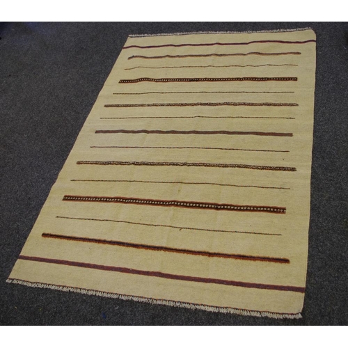 134 - A hand woven Kilim rug, banded design on a cream ground. 205cm x 150cm