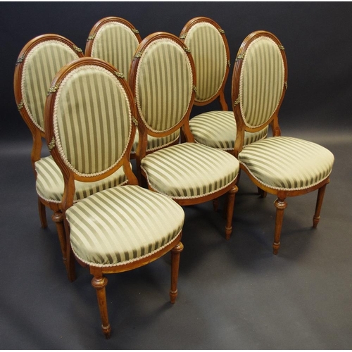 135 - A set of Louis XVI style salon chairs, oval padded back, padded seat, turned forelegs c.1880