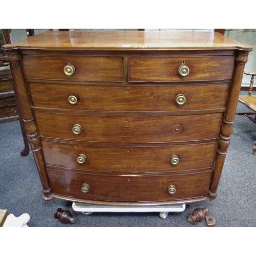 158A - A Victorian mahogany bow fronted chest of two short above four long graduating cockbeaded drawers, c... 