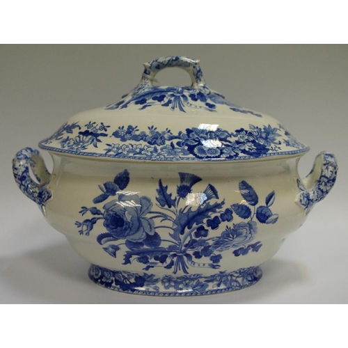 16 - A large Spode Union Wreath pattern two-handled tureen and cover, transfer printed in tones of blue w... 