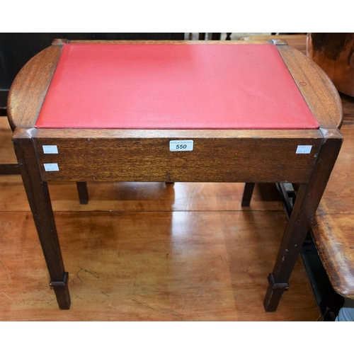 550 - A mahogany framed piano stool, tapered square legs