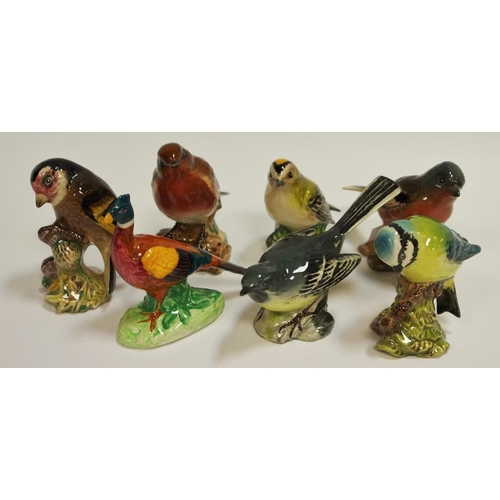 21 - Beswick - bird models including Blue Tit no. 992, Robin no. 980, Goldfinch no. 2273, Grey Wagtail no... 