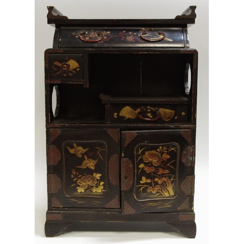 27 - An Aesthetic Movement chinoiserie table casket of temple form, typically painted with blossoming pru... 