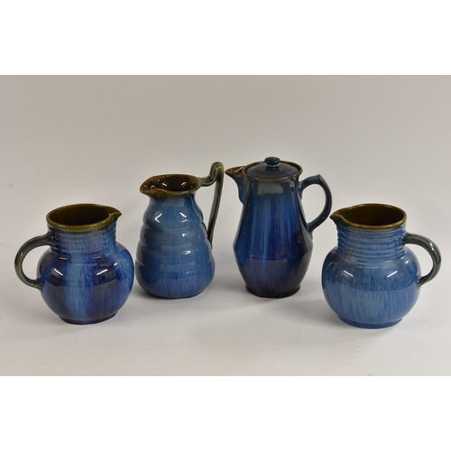 3040 - A Bourne Denby Danesby Ware Electric Blue pattern Tansley shape ribbed conical jug, 18.5cm, printed ... 