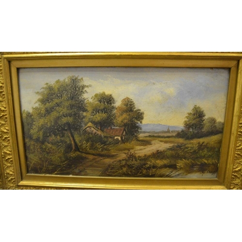 332 - G.Crosby Rural scene oil on canvas, framed; another Misty Moorland Scene (2)