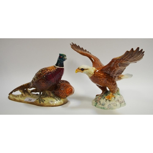 46 - A Beswick pheasant model group, impressed 2078; a bald eagle impressed 1018 (2)