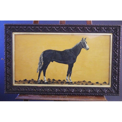 134 - Naive School Black Horse with a White Stripe oil on board, 31cm x 61cm