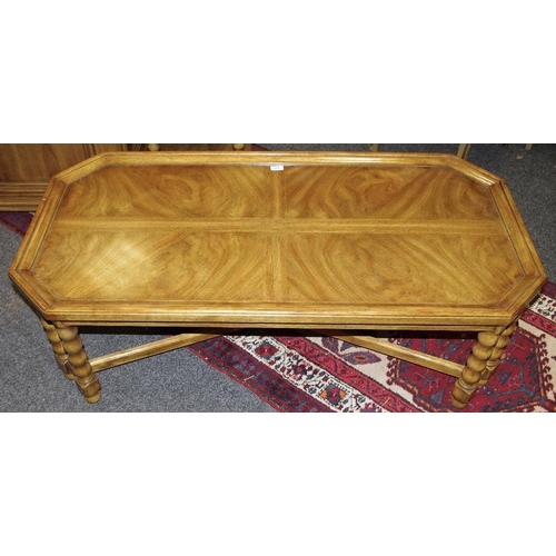 499 - A Drexel Chartwell coffee table, chamfered rectangular top, bobbin 'turned' supports, X-stretcher, b... 