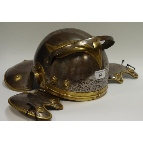 61 - A museum replica/re-enactment armoured Roman warrior's helmet, gilded mounts