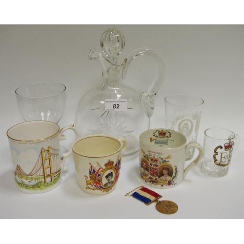 82 - Ceramics and Glass - a 19th century tapering ale glass, Victorian decanter, a Caverswall Humber brid... 