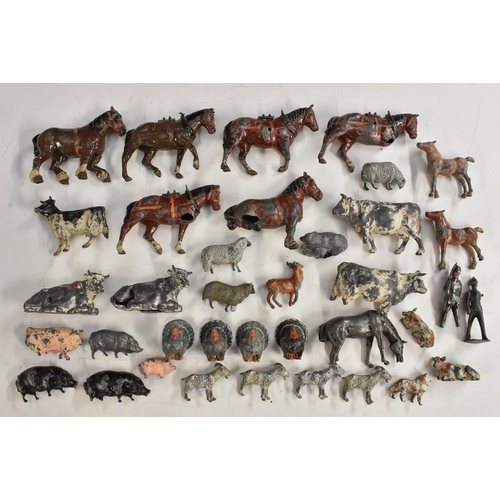 3089 - Cast Metal Toys - Britains and similar Farmyard animals, vehicles, and related items inc  Horse Draw... 