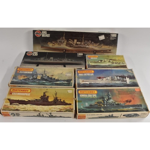 3134 - Model Kits - Airfix 1:1600 scale 9 03204 HMS Ajax, 9-04212 HMS Belfast;  Matchbox 1:1700 scale, PK 6... 