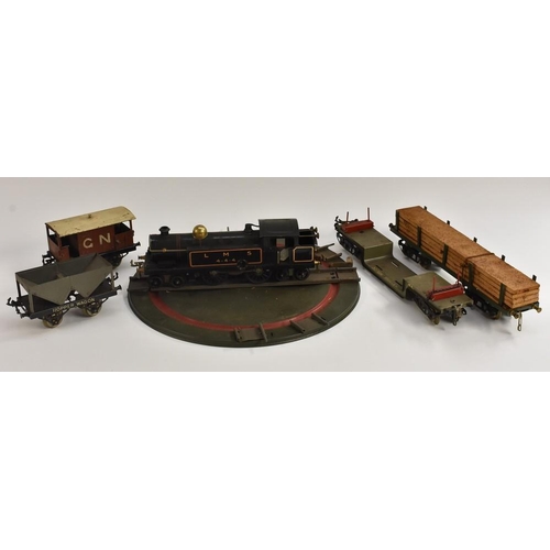 3142 - O Gauge - a 1920s Hornby clockwork 4-4-4  No 2 Tank locomotive, LMS black livery, double rod control... 