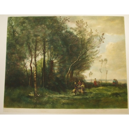 50 - Jean Baptiste Camille Corot, after, H Scott Bridgwaer, by, Dance of the Nymphs, coloured mezzotint, ... 