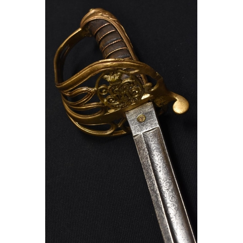 3074 - An 1854 pattern Infantry officers sword, 82.5cm blade with standard etching and VR cypher