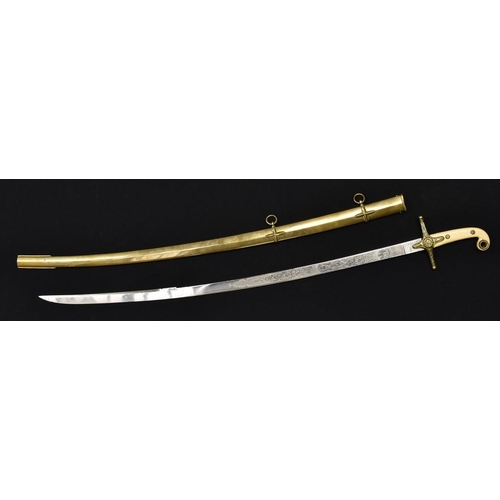 3098 - An officers Mameluke sword, the blade profusely engraved and centred by a crowned VR cypher, brass s... 