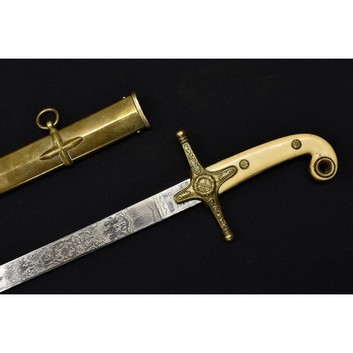 3098 - An officers Mameluke sword, the blade profusely engraved and centred by a crowned VR cypher, brass s... 